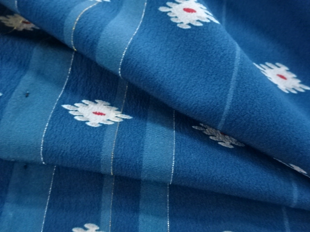  アンティーク　錦紗縞に抽象模様単衣着物